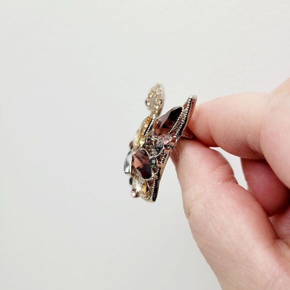 Brand New Copper Tone Swan Rhinestone Brooch Pin - Picture 5 of 9